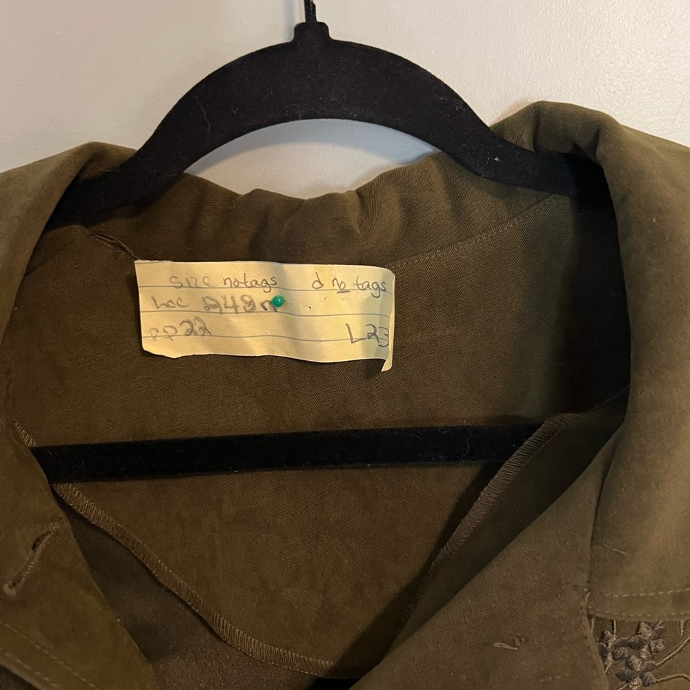 Fashion Bug Green cottage vegan suede embroidered fall blazer shirt oversize S - Picture 9 of 9